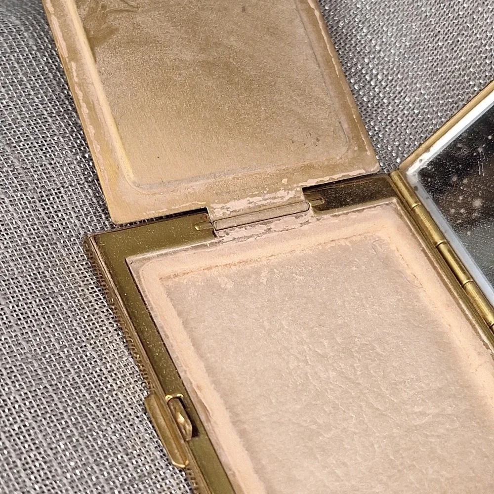 Marhill Brass Mother of Pearl Powder Compact Vintage 50s Mirror